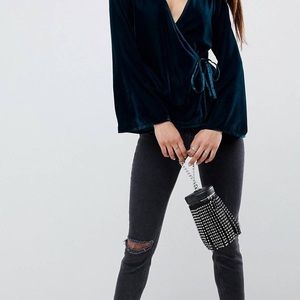 ASOS Design long sleeve wrap top in velvet